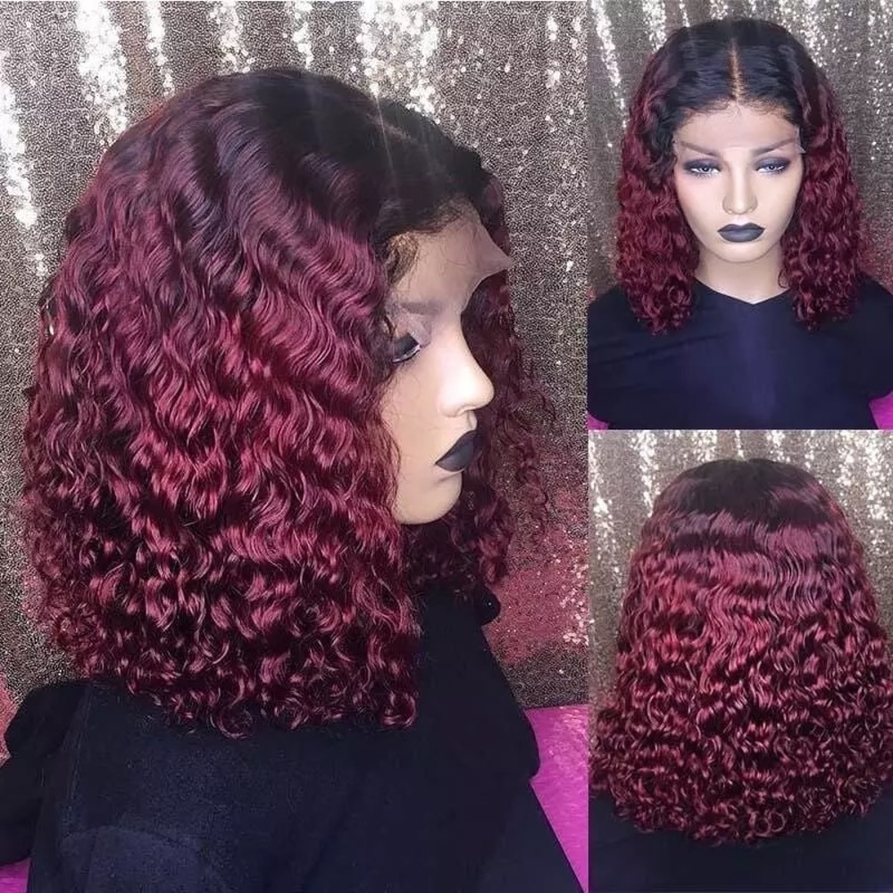 Maroon - Ombre deep wave wig lace frontal